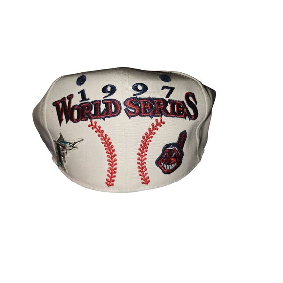 VINTAGE DEADSTOCK LOGO 7 MLB 1997 WORLD SERIES MARLINS INDIANS SNAPBACK HAT - Picture 2 of 6